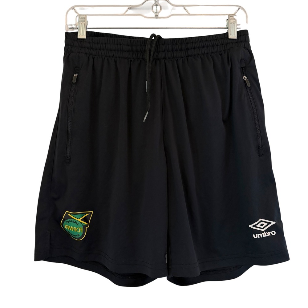Umbro Jamaica Football Federation Soccer Shorts Lined Large Black Zip Pockets